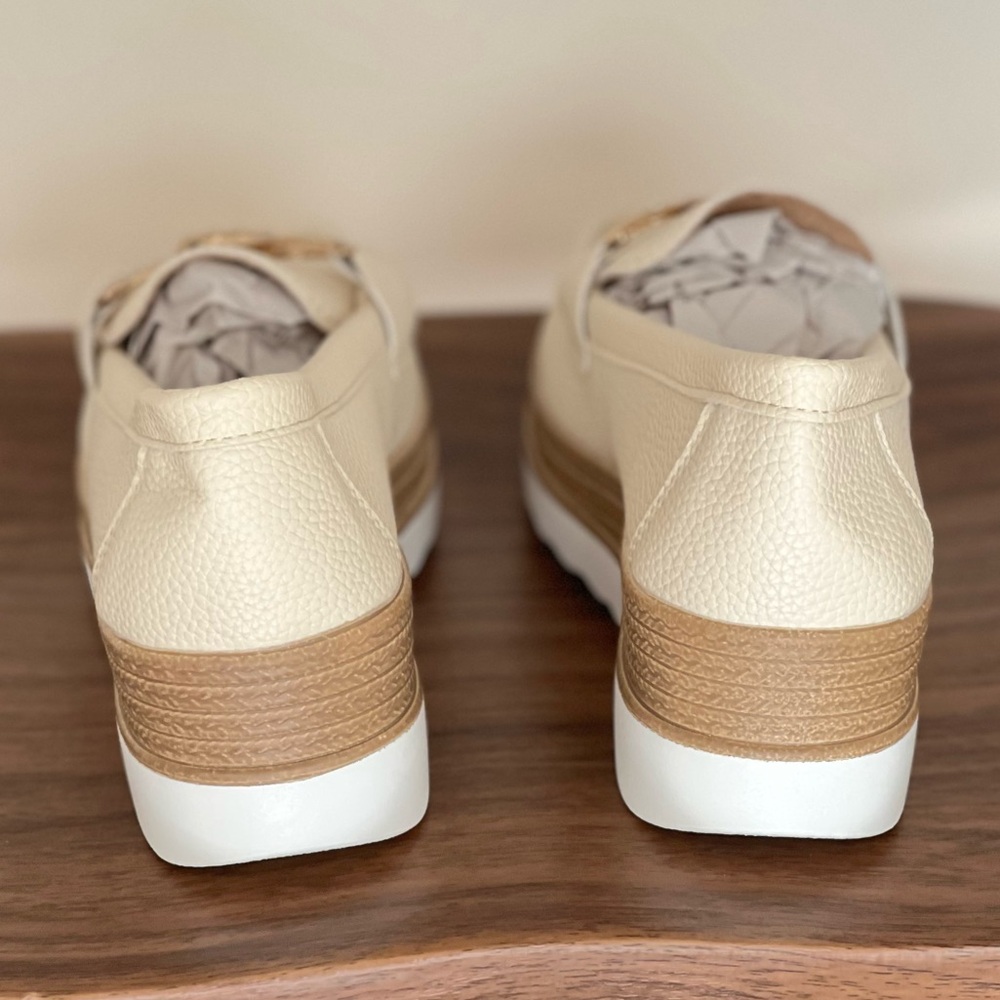 Cream Loafers Gold Beige Comfy Buckle Wedge Espadrille Casual Boat Walking Shoe - Picture 5 of 8